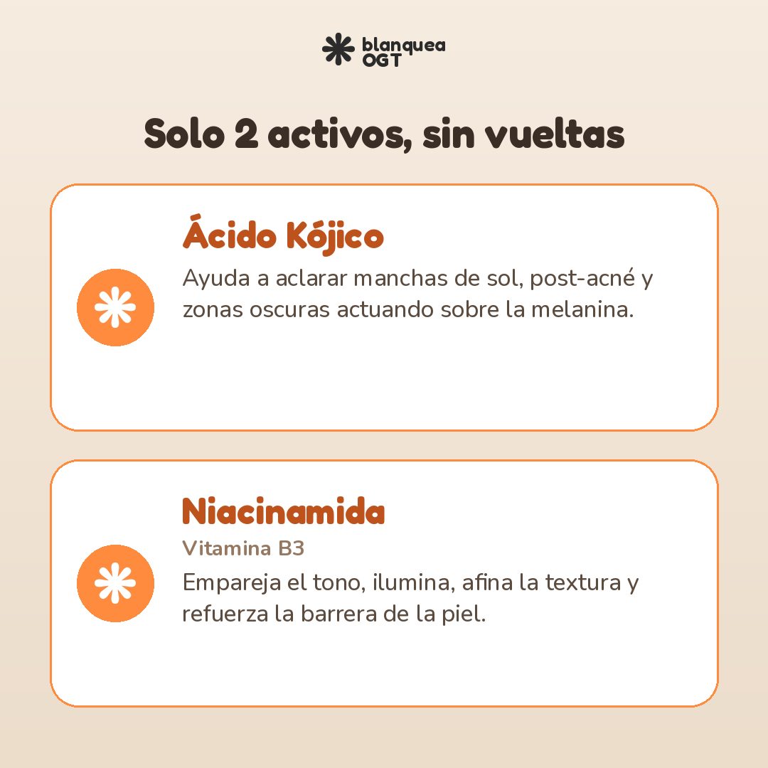 Solo 2 activos: Acido Kojico y Niacinamida (Vitamina B3)